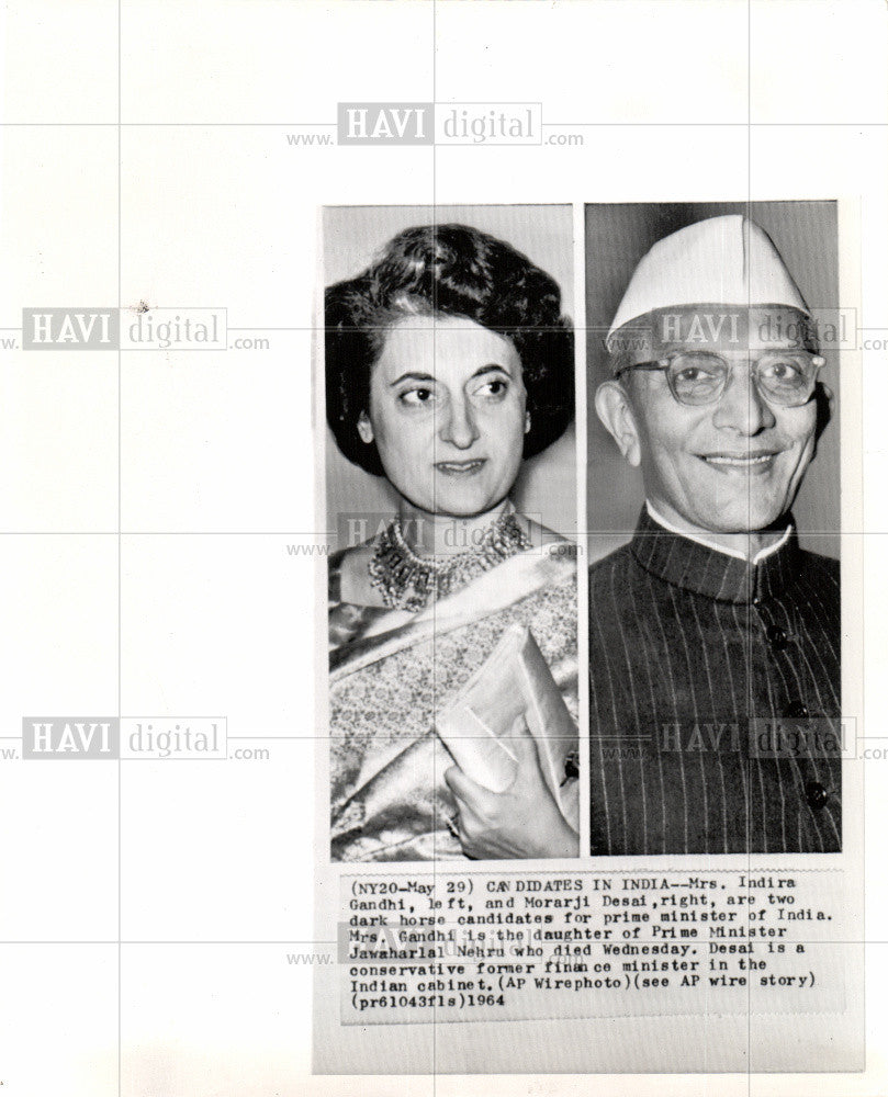 1964 Press Photo Indira Gandhi Morarji Desai India - Historic Images