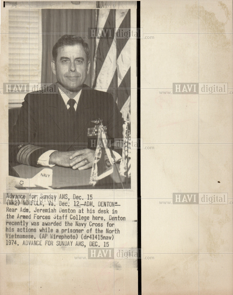 1974 Press Photo Jeremiah Denton Rear Admiral Vietnam - Historic Images