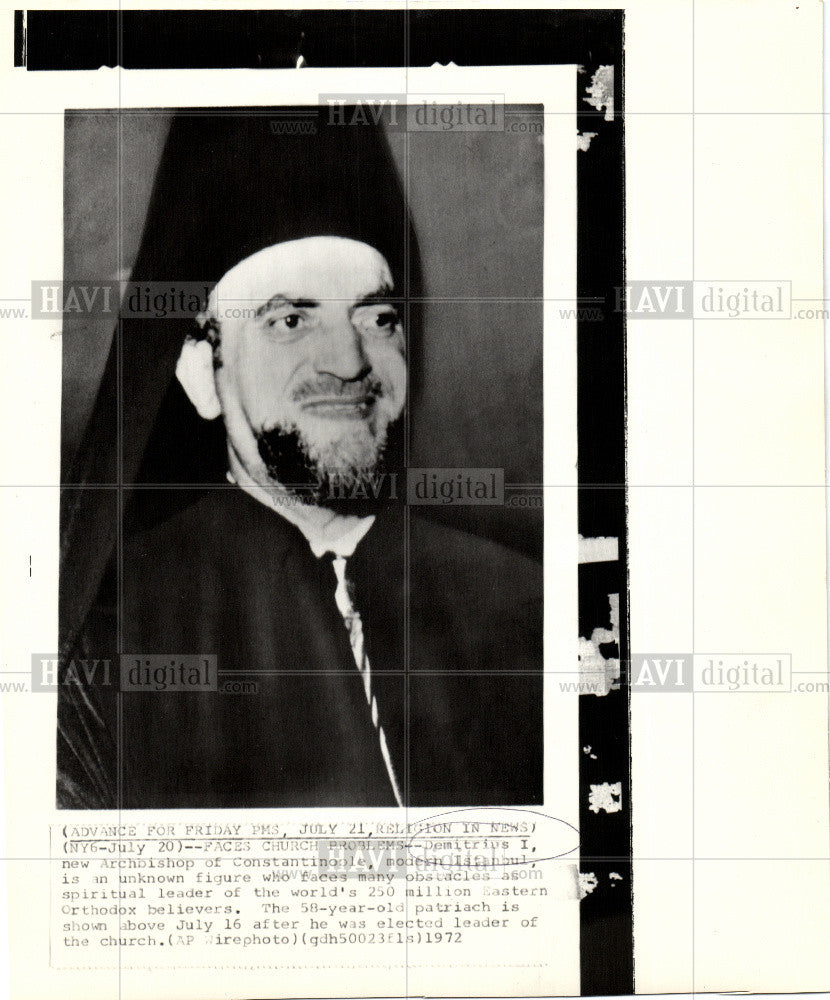 1972 Press Photo Dimitrius I Archbishop, Constantinople - Historic Images