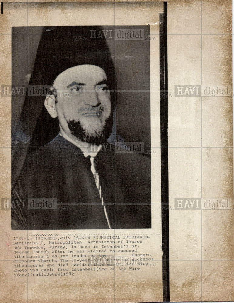 1972 Press Photo Demitrius I, New Ecumenical Patriarch. - Historic Images