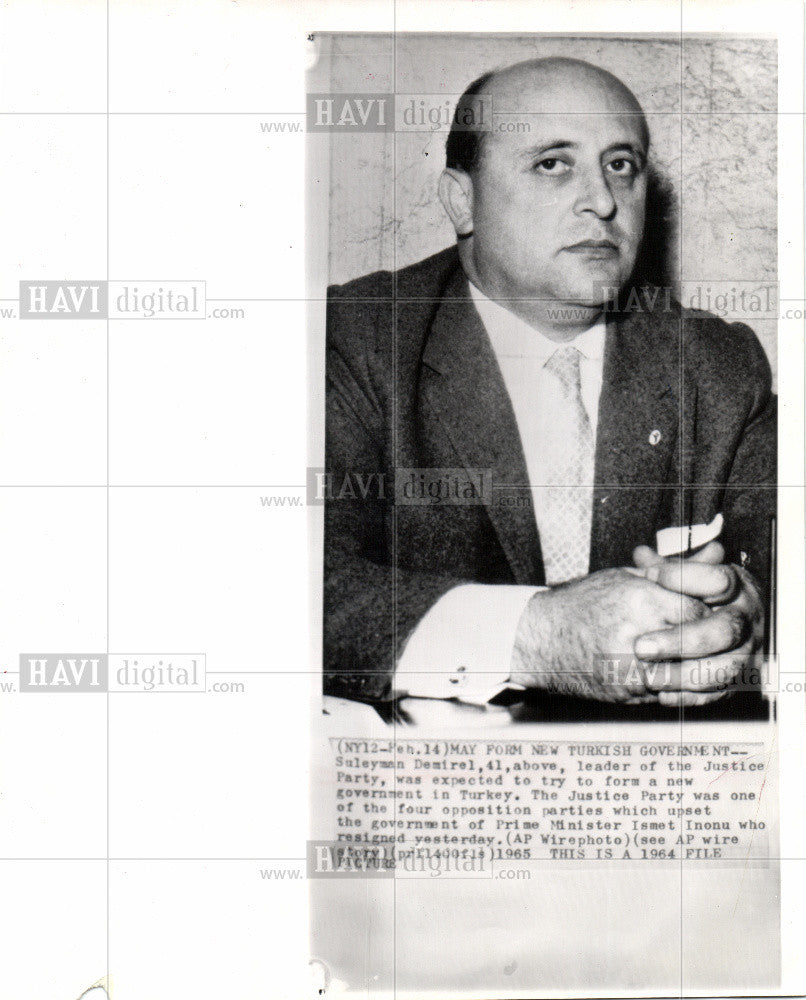 1965 Press Photo Suleyman Demirel, Leader,Justice Party - Historic Images