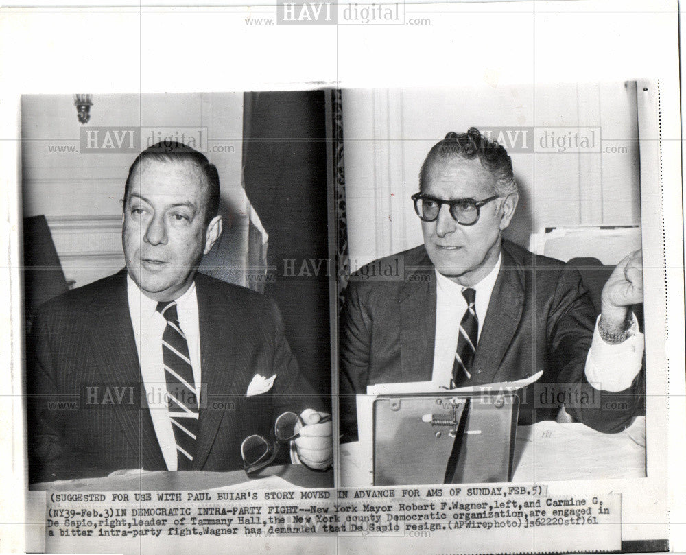 1961 Press Photo Robert F. Wagner, Carmine De Sapio - Historic Images