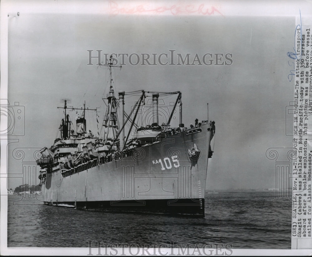 1959 Press Photo Attack Transport &quot;Skagit&quot; Sails for Alaska - Historic Images