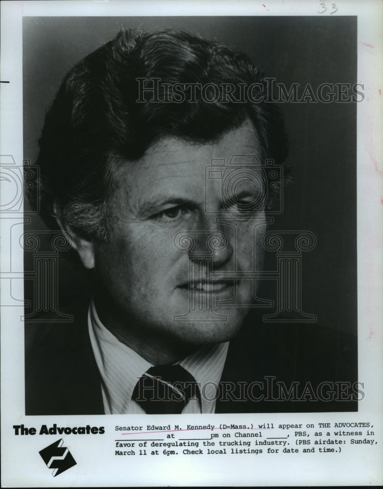 1973 Press Photo Senator Edward Kennedy on &quot;The Advocates&quot; PBS-TV - Historic Images