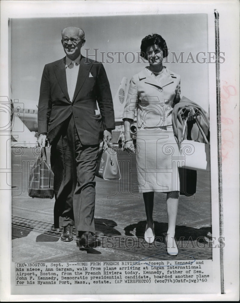 1960 Press Photo Joseph Kennedy, Ann Gargan Arrive @ Logan International Airport - Historic Images