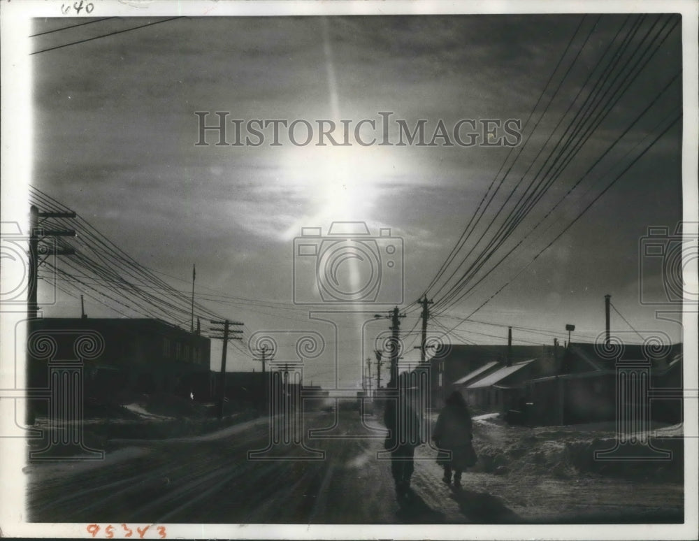 1959 Press Photo Couple Walking in Nome, Alaska - Historic Images