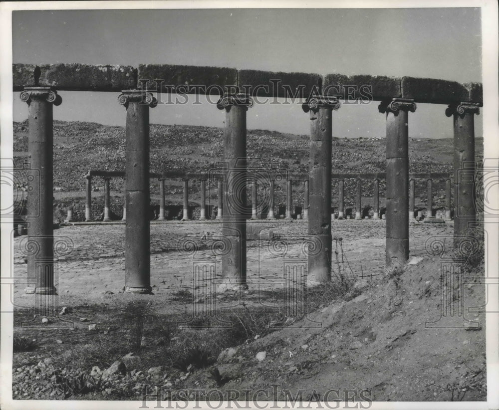 1957 Press Photo Jerash Forum, Jordan Ruins - Historic Images