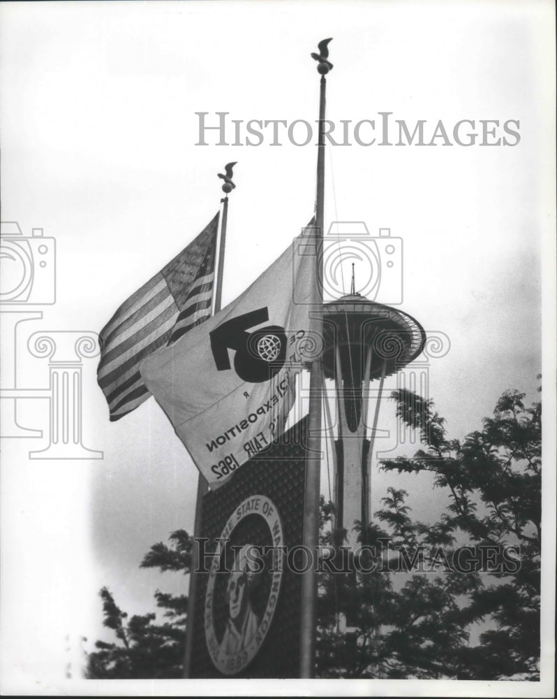 1971 Press Photo Seattle World Fair Flag at Half-Staff for Joseph Gandy - Historic Images