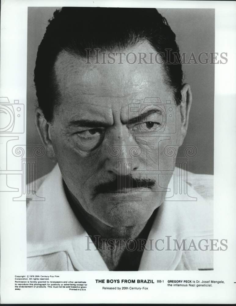 1978 Press Photo Gregory Peck is Dr. Josef Mengele in  &quot;The Boys From Brazil&quot; - Historic Images