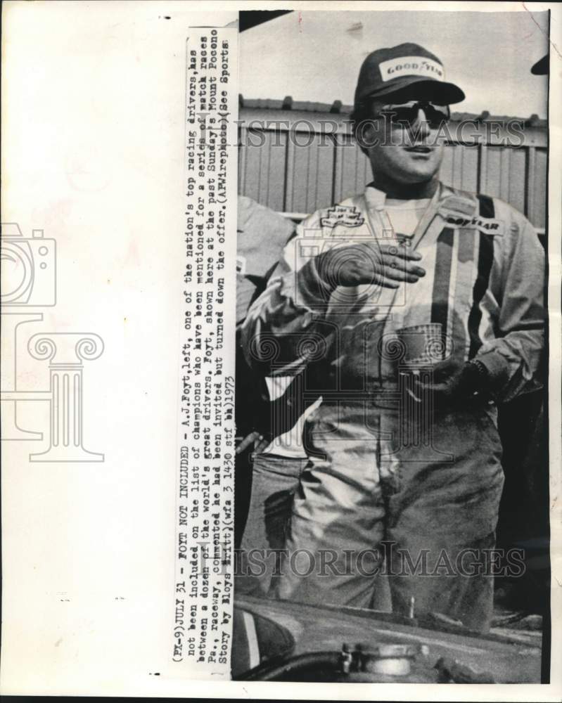 1973 Press Photo - Mt. Pocono, PA: One of Nation&#39;s Top Racing Drivers A.J. Foyt- Historic Images