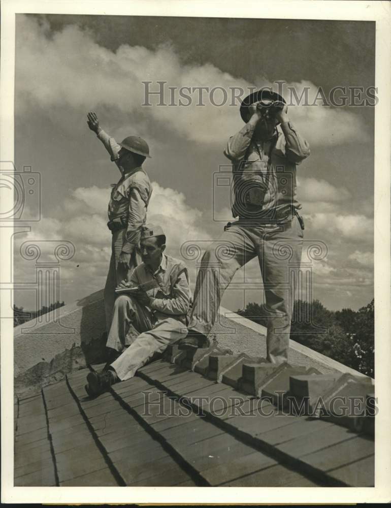 1941 Second Army Enemy Plane Spotters at Winn Parish Courthouse Roof - Historic Images