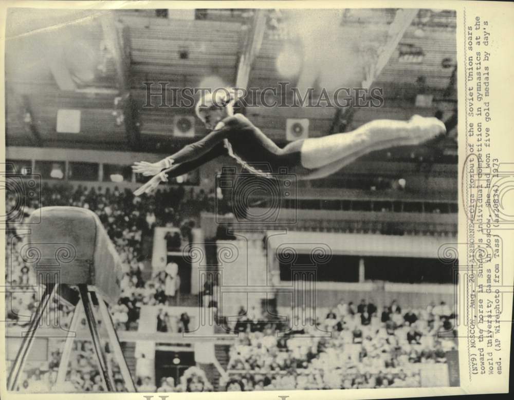 1973 Press Photo Moscow-Olga Korbut during the gymnastics competition - Historic Images