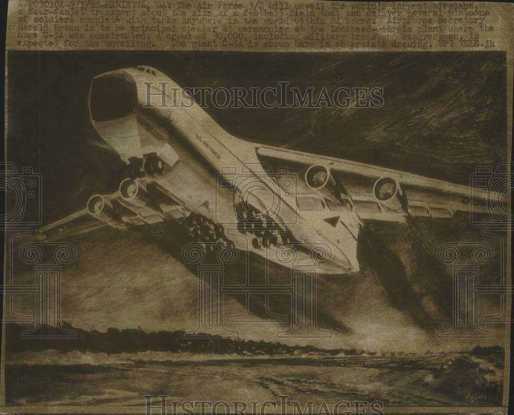 1968 Press Photo Marietta Georgia-Largest plane C-5A to be unveiled by Air Force - Historic Images