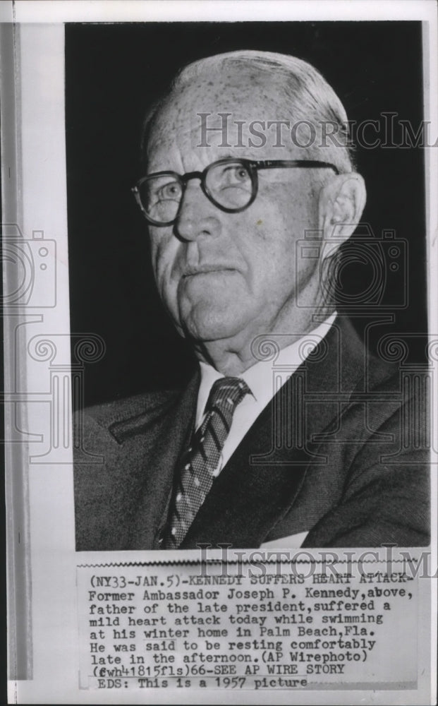 1957 Press Photo Joseph P Kennedy Father of Late Pres Suffered Mild Heart Attack-Historic Images