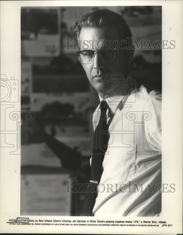 1991 Press Photo Actor Kevin Costner as Jim Garrison in &quot;JFK&quot; - Historic Images