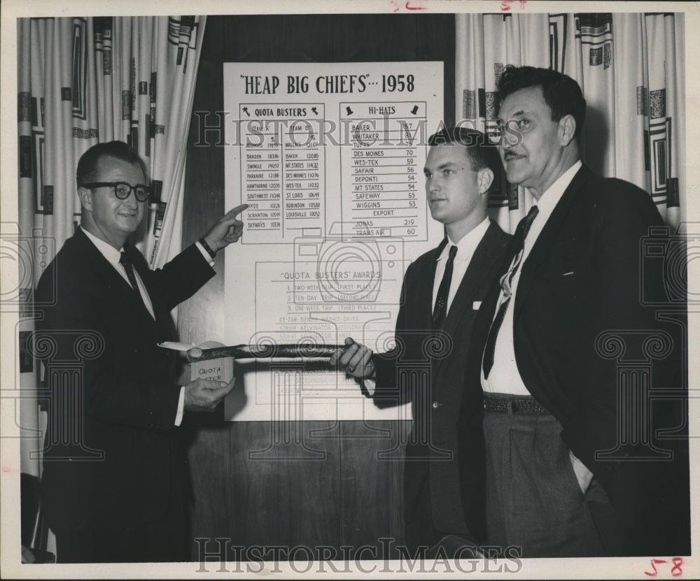 1958 Press Photo Air Sales men honored, Aviation - hca06234 - Historic Images