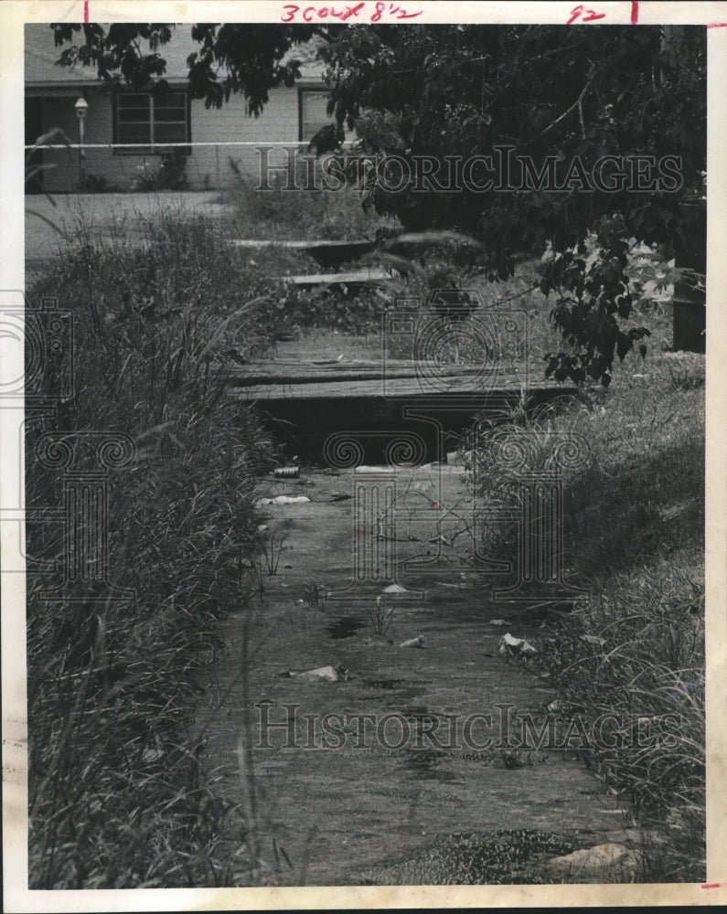 1974 Press Photo Sewage Filled Ditches in Community of Barrett Station, Texas - Historic Images