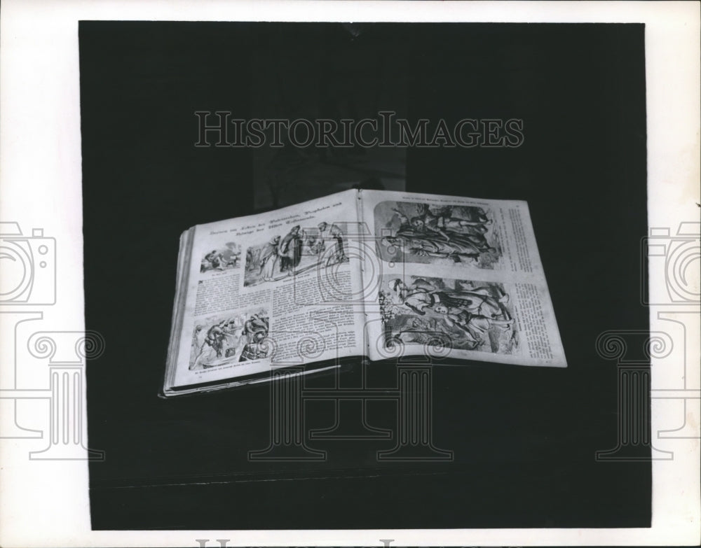 1965 Press Photo Artisans Used Vivid Imagination in this Bible Found in Library - Historic Images