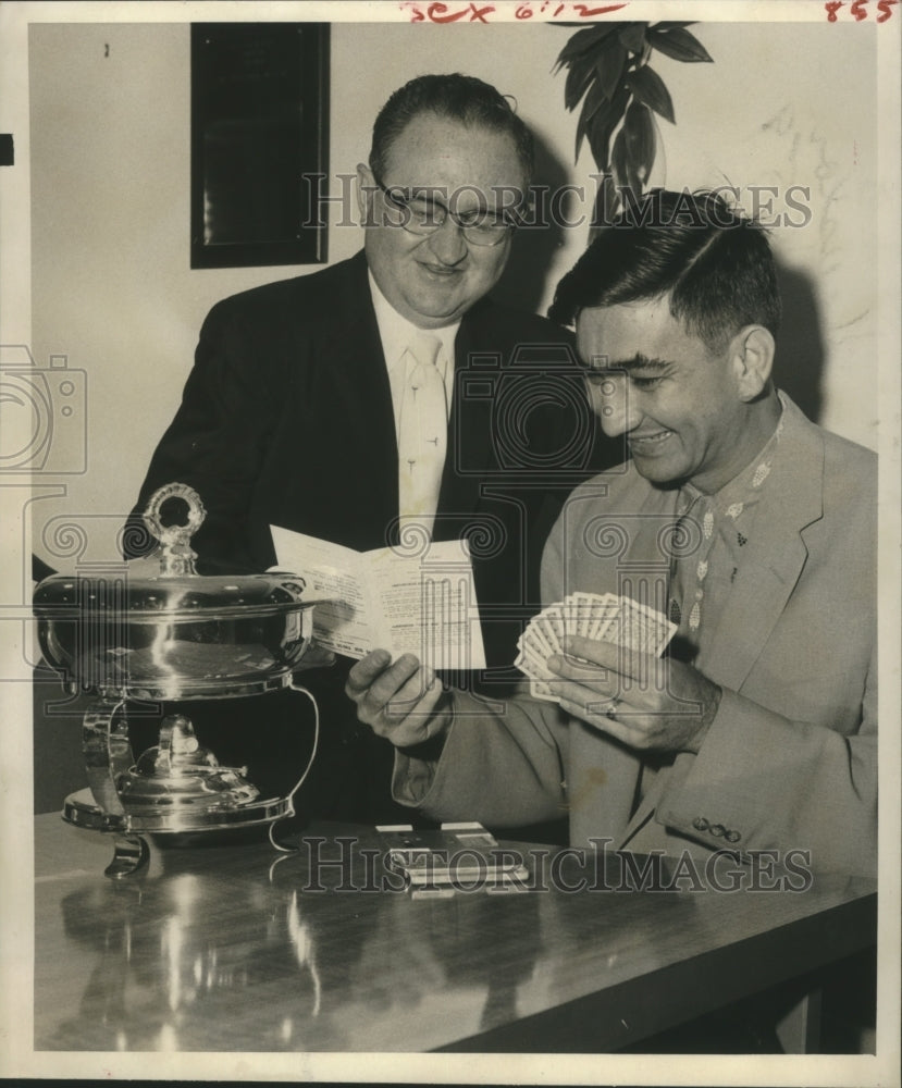 1959 Press Photo Chronicle Bridge Trophy Winners G.R. Nail &amp; D. Mervin Key - Historic Images