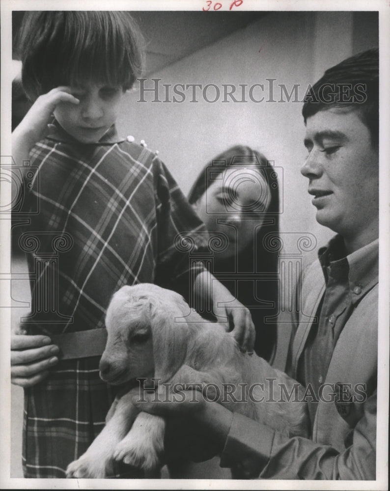 1970 Press Photo Carol Ann Seilhan&#39;s Lamb Feels Soft To Blind Willard Johnson. - Historic Images