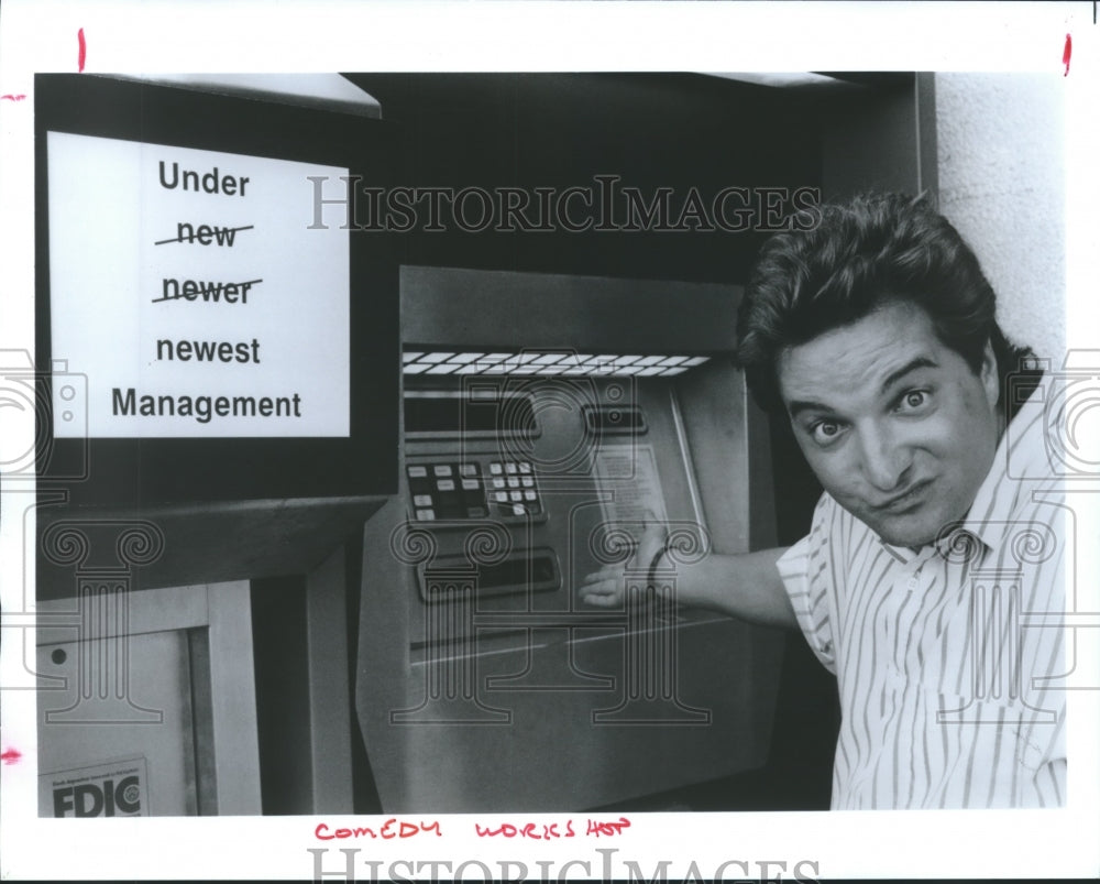 1988 Press Photo Member Of Hot Checks &amp; Frozen Assets Comedy Workshop&#39;s New Show - Historic Images