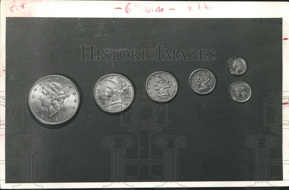 1958 Press Photo Series of rare gold coins - hca13490-Historic Images