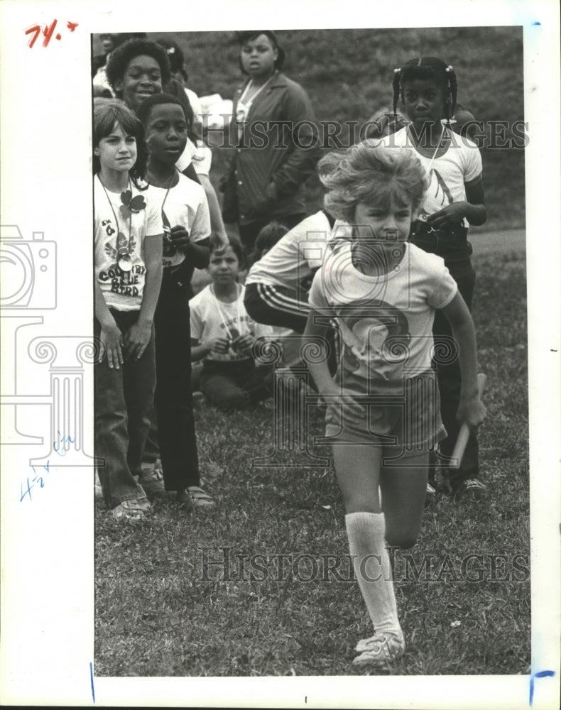 1984 Camp Fire Girl Christy Demshar in relay Olympic games, Houston - Historic Images