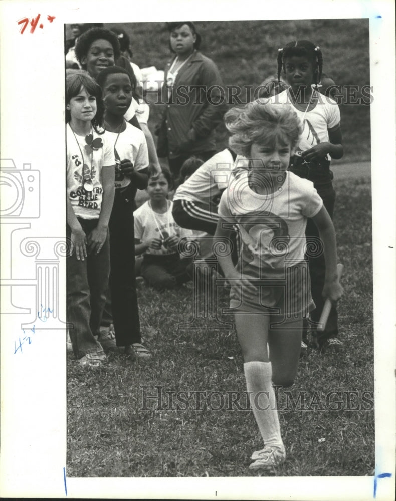 1984 Camp Fire Girl Christy Demshar in relay Olympic games, Houston - Historic Images