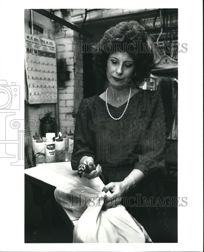 1988 Jean Sanders of Cornet Cleaners cleans with spot steamer-Historic Images