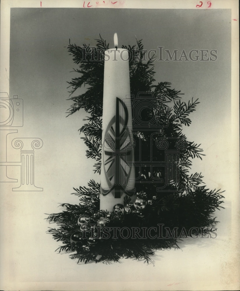 1966 Press Photo Christmas Candle With Pine Twigs Decoration. - hca14423 - Historic Images