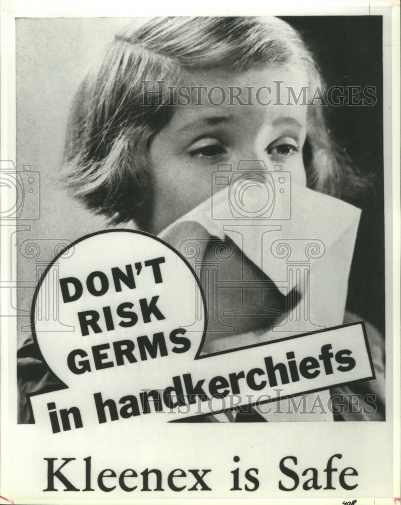 1982 Press Photo Advertisement for paper tissue, protection from influenza virus - Historic Images