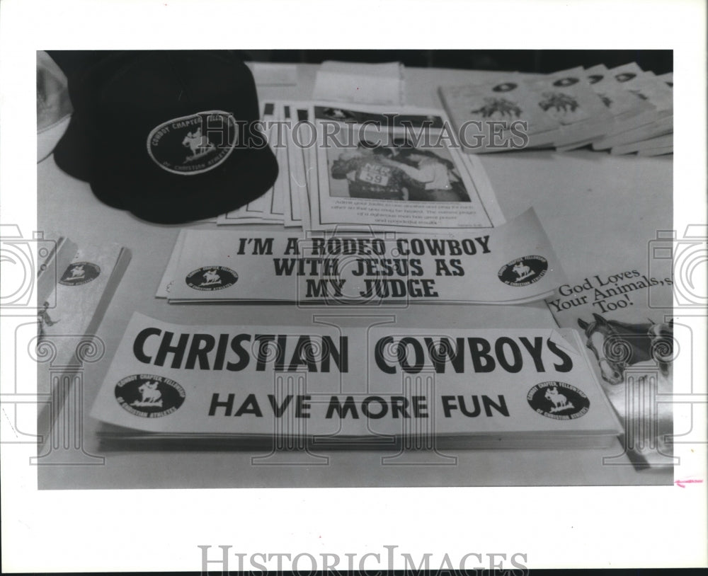1989 Houston Christian Cowboy Church Bumper Stickers &amp; Paraphernalia - Historic Images