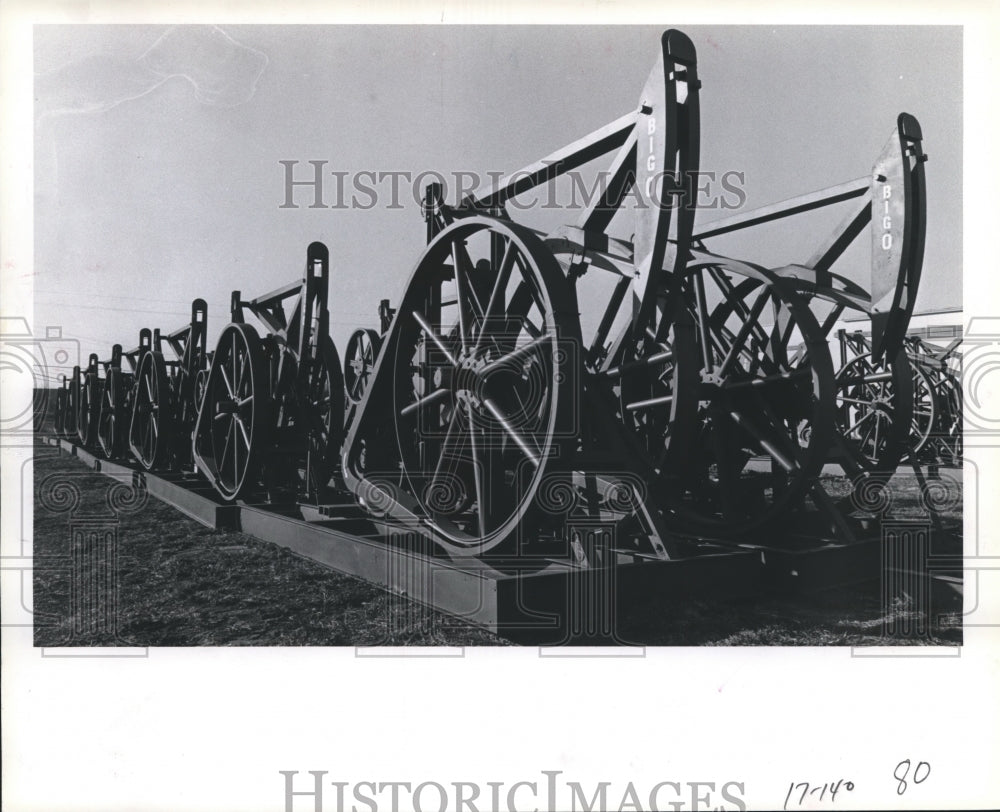 1980 Oil field equipment lined up ready for sale, Houston - Historic Images