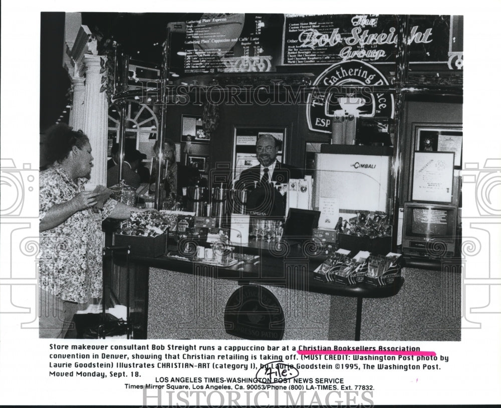 1995 Bob Streight Runs Cappuccino Bar at Christian Booksellers Assn. - Historic Images