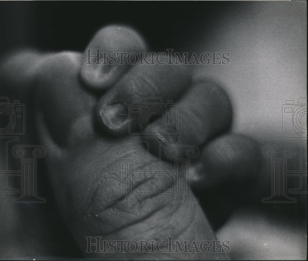 1964 Press Photo Baby clenches finger of adult - hca16115-Historic Images