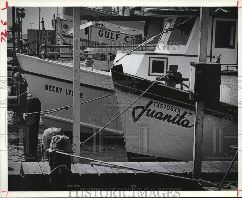 1979 Press Photo Shrimp Boats At The Docks in Corpus Christi, Texas - hca16355 - Historic Images