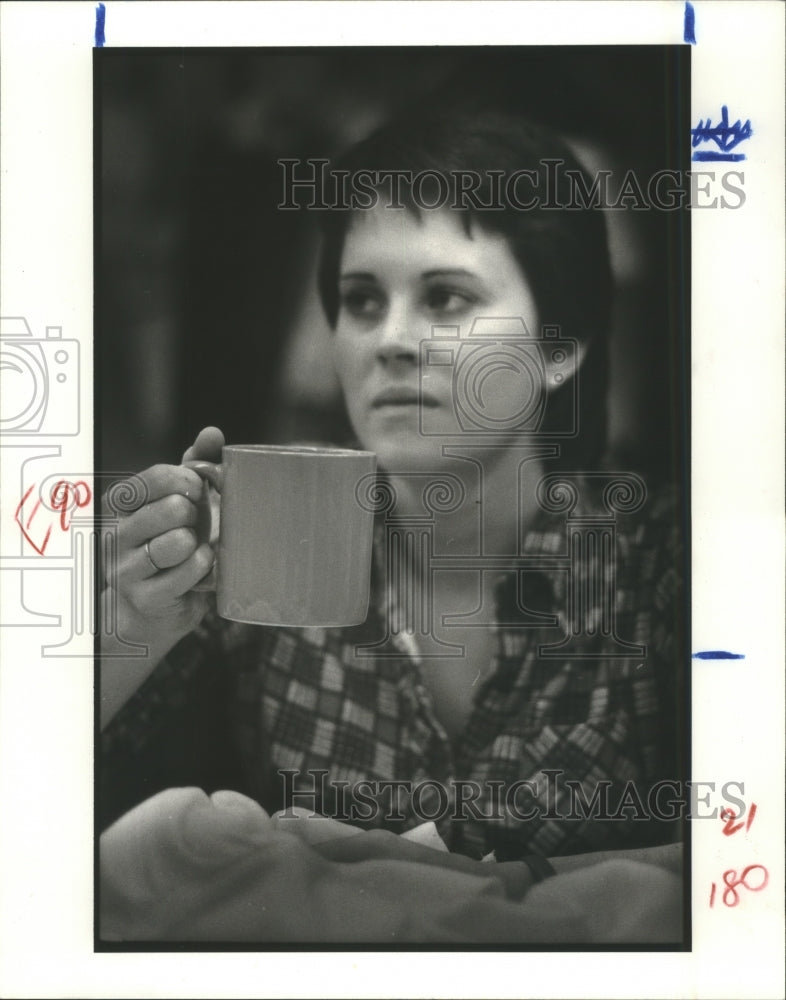 1982 Woman enjoying a cup of coffee - Historic Images