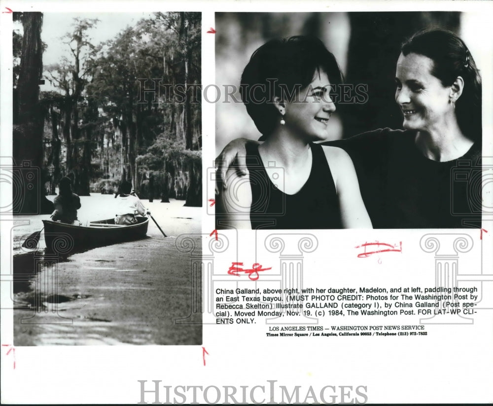 1984 China Galland & Daughter Madelon Paddle East Texas Bayou. - Historic Images