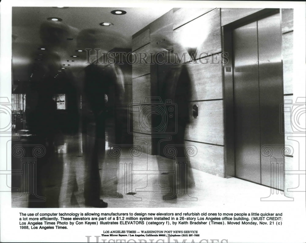 1988 Elevators in $1.2 million system in 26-story building,  L.A. - Historic Images