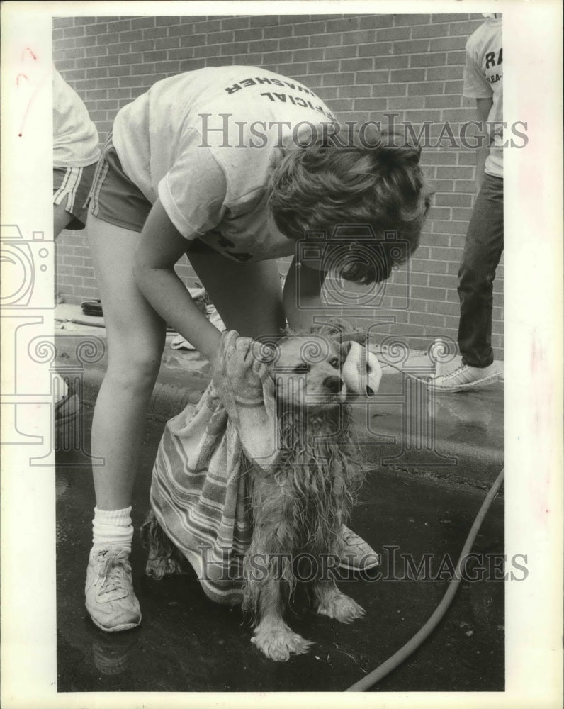 1984 Press Photo Dog Days of Summer features flea baths for canines, Houston - Historic Images