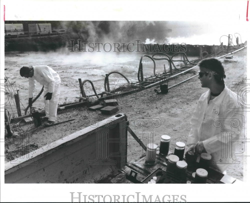 1987 Ricky Briggs & Tony Bocca Test Water At French Ltd. Toxic Dump. - Historic Images