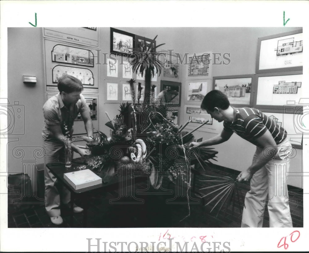 1985 Luau Flower Arrangement Made by Larry Upp &amp; Leland vanDeventer. - Historic Images