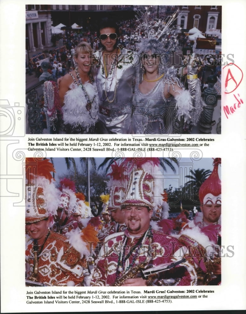 2002 Attendees &amp; Band at the Galveston, Texas Mardi Gras. - Historic Images