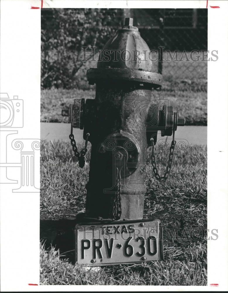 1984 License Plate Propped Against A Fire Hydrant, Houston - Historic Images