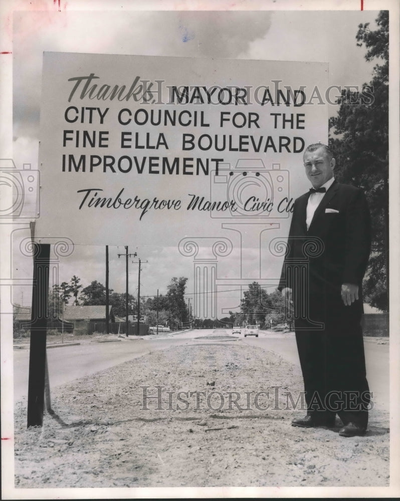 1962 Press Photo Sign thanking mayor &amp; city council for Ella Blvd. improvement - Historic Images