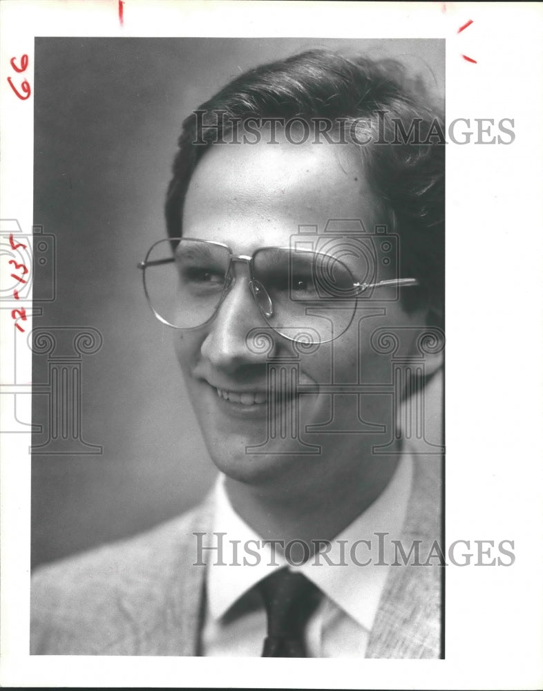 1981 Model wearing Interplay gold aviator frame eyeglasses - Historic Images