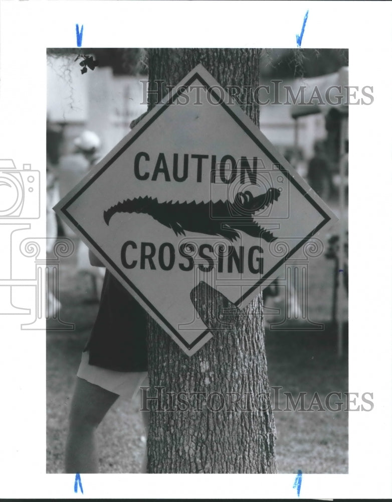 1992 Sign near alligator weigh-in area at GatorFest - Anahuac, Texas - Historic Images