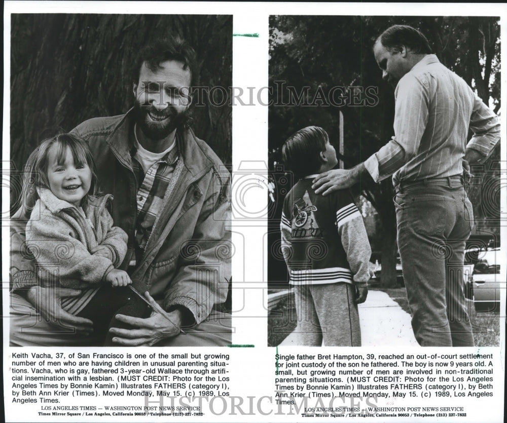 1989 Two men involved in non-traditional parenting situations - Historic Images