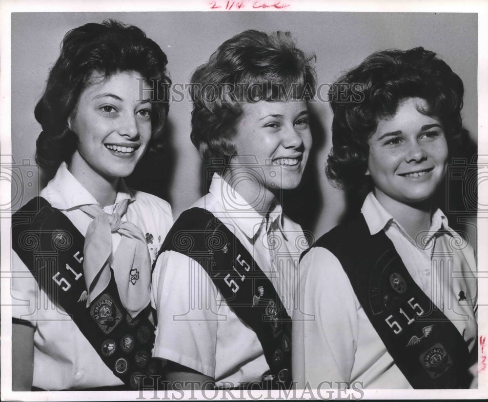 1963 Press Photo Houston Girl Scouts: Connie Stott, Georgia Boyer, Pamela Monday - Historic Images