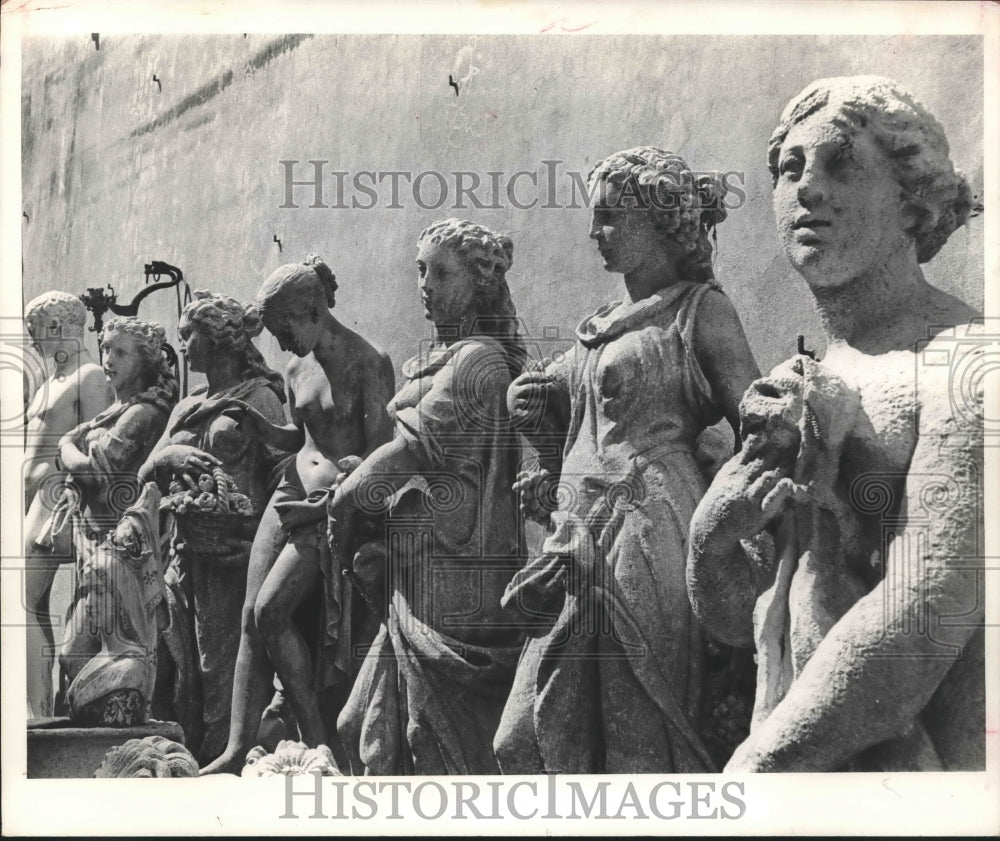 1967 Press Photo Multiple sculptures lines up against wall - hca24556 - Historic Images